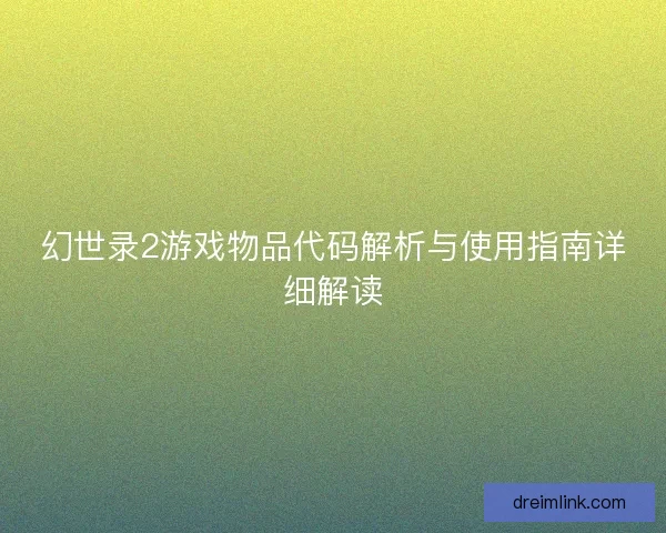 幻世录2游戏物品代码解析与使用指南详细解读