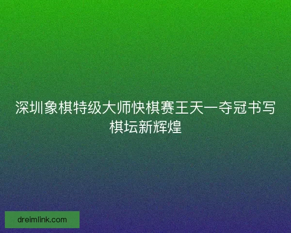 深圳象棋特级大师快棋赛王天一夺冠书写棋坛新辉煌